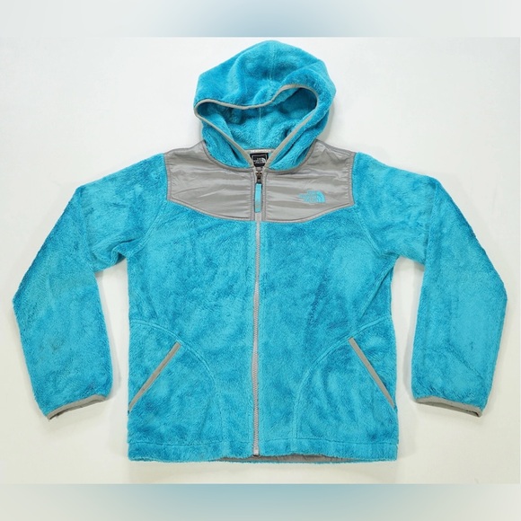 Rare VTG THE NORTH FACE Faux Fur Sherpa Fleece Hooded Jacket 2000s Blue Girls S - Picture 1 of 8